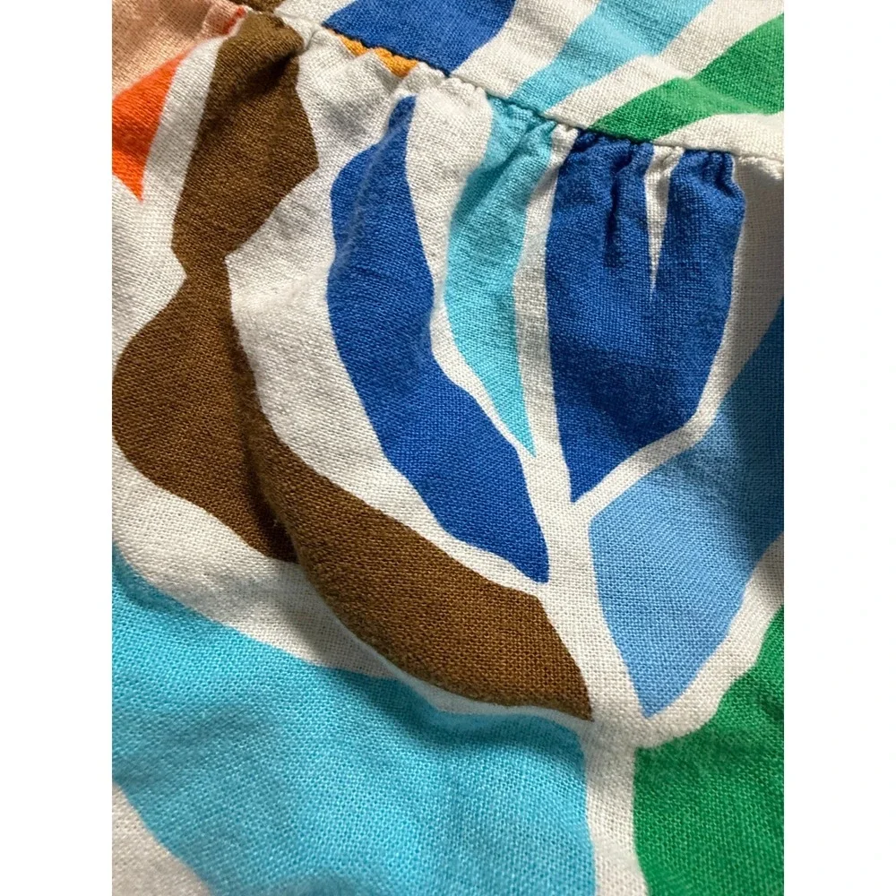Tabitha Brown for Target Dress SZ Medium Multicolor Leaf Print Linen Puff Sleeve